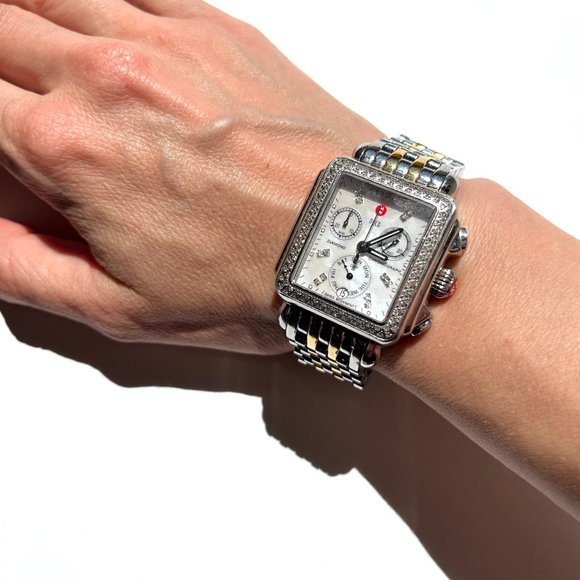 Michele Accessories - Authentic Michele Deco Diamond Gold Plated Stainless Steel 33x35mm Watch